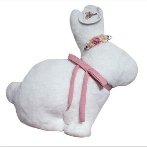 Bunny Shaped Pillow with Bow Decorative Plush Throw, White Easter Decor